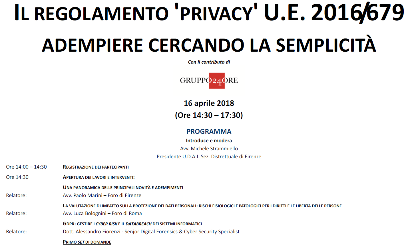 Locandina GDPR ordine Avvocati Firenze Cyber Risk data breach
